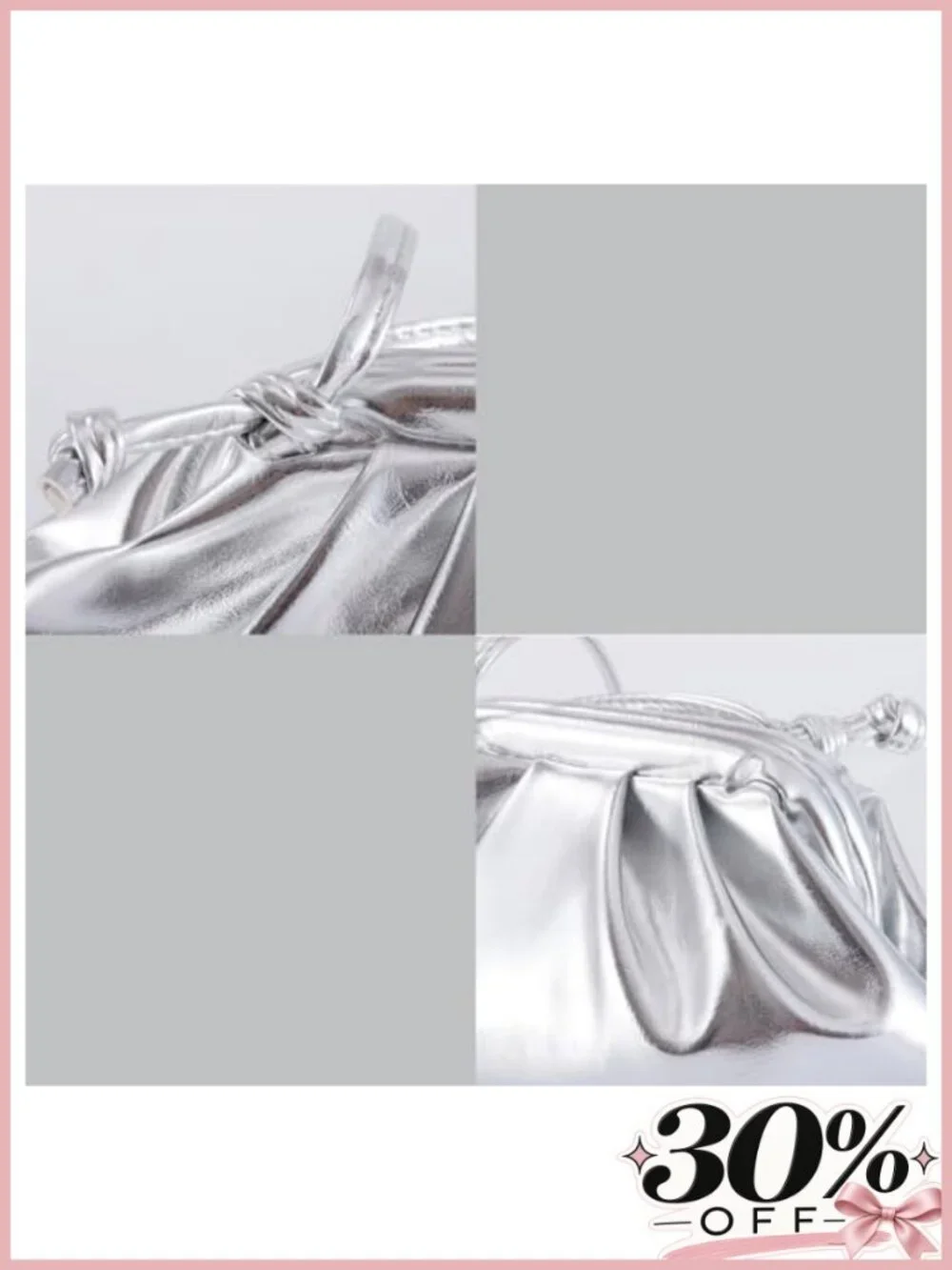 Pleated Evening Clutch Purse Metallic Vegan PU Shoulder Bag Cloud Design